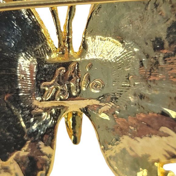 AAI Peach Enamel Butterfly Brooch Pin Gold Tone Iridescent Vintage 1 3/4" - Picture 7 of 8